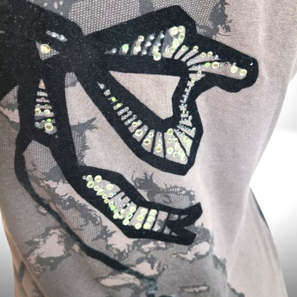 Moschino Jeans Gray Graphic Tee w/ Sequin Dragonfly | Size 42 (US 8) - Picture 7 of 15